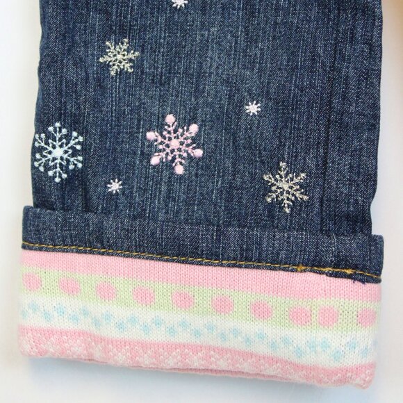 2007 Gymboree Baby Snow Princess 12 18 M Denim Jeans Snowflakes Pink Trim - Picture 5 of 9